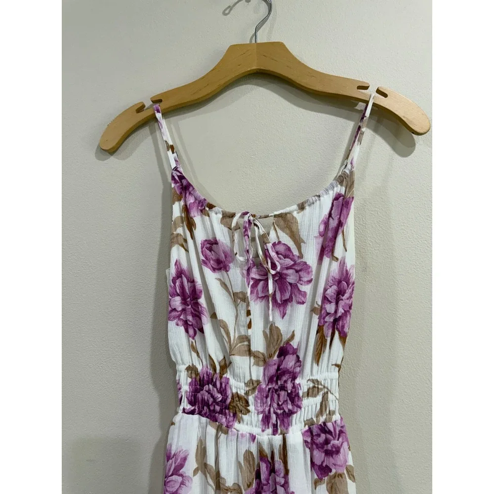 Abercrombie & Fitch Purple Floral Maxi Dress XS Smocked Waist Pockets White